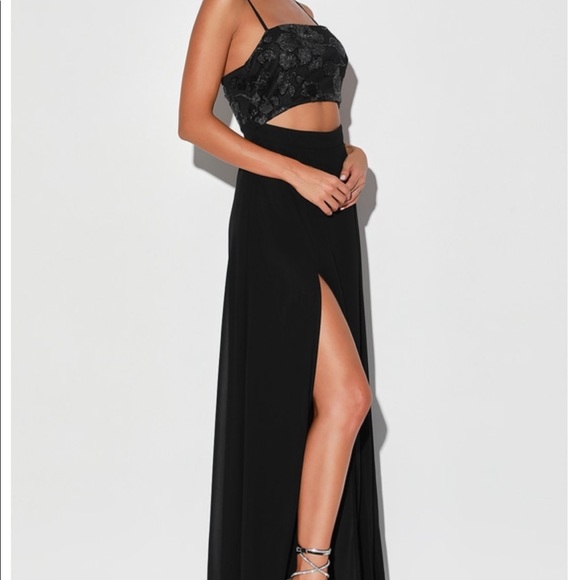 Lulu’s XS Black Sequin Cutout Slit Gown - Picture 3 of 10